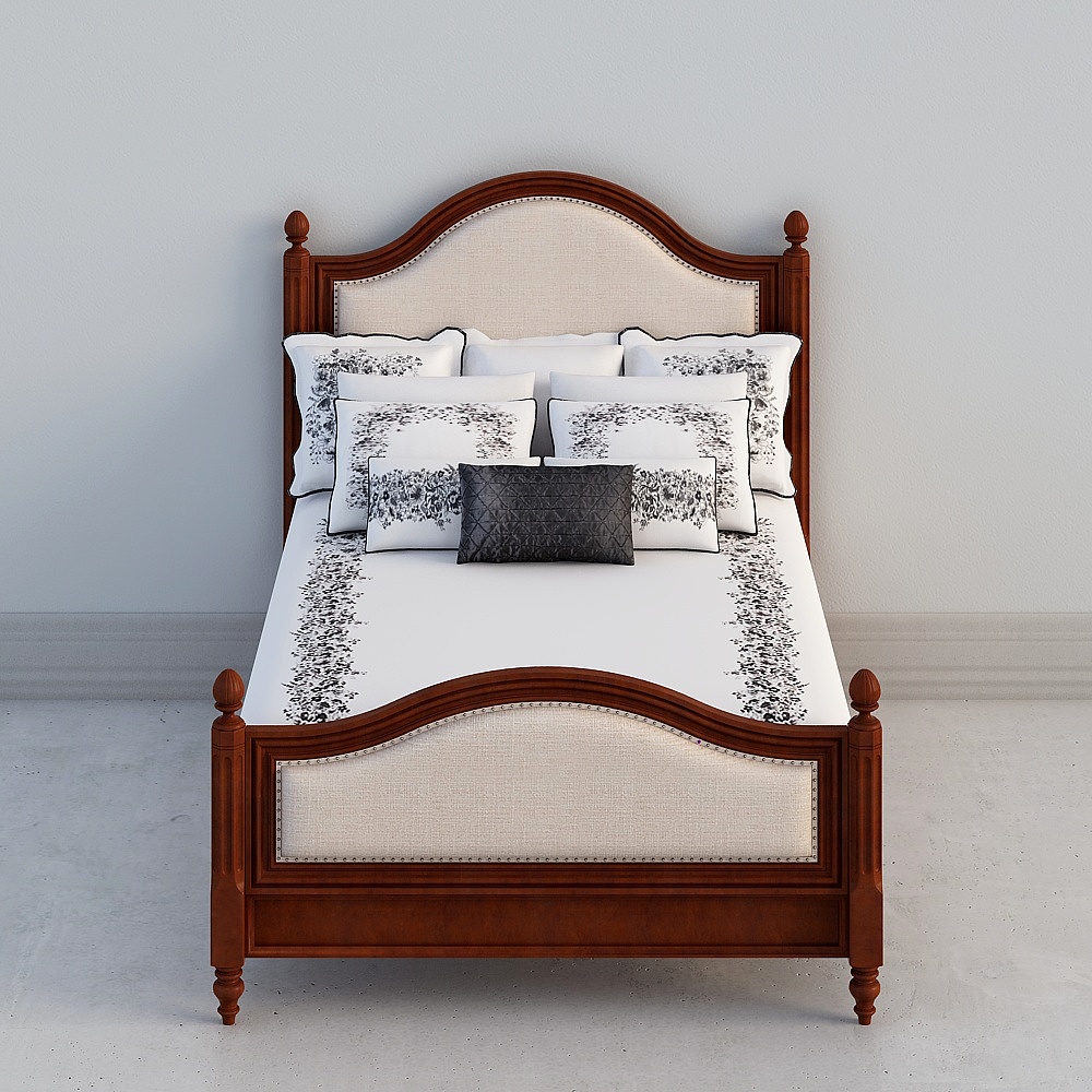 Ring American classic simple light luxury double bed export boutique standard size master bedroom casual soft-pack caramel-colored fabric bed solid wood bed queen bed 393250-GRP