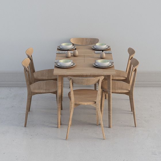 Modern Minimalist Dining Table and Chairs Set 3D model