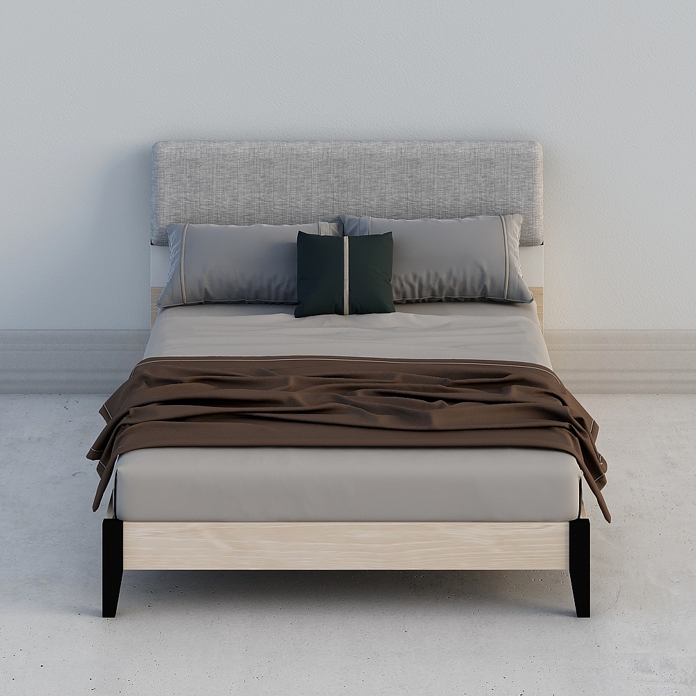 Uefa Art Gemini simple modern wooden bed small family bedroom double 1.5m ins style soft-packed back bed gray