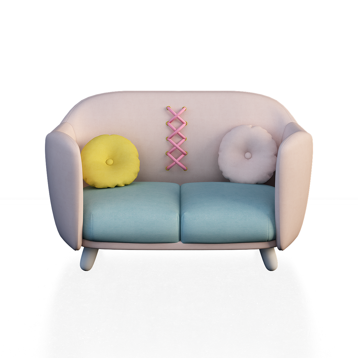 Vintage-Modern Sofa 3D Model – Low Poly Pink Frame