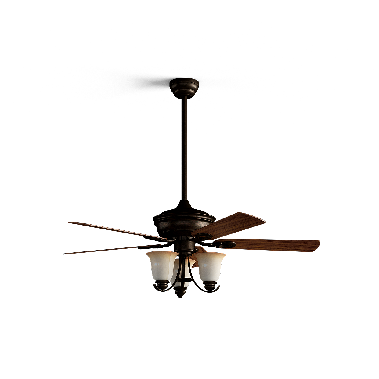 Vintage Ceiling Fan 3D Model – Copper & Wood Design