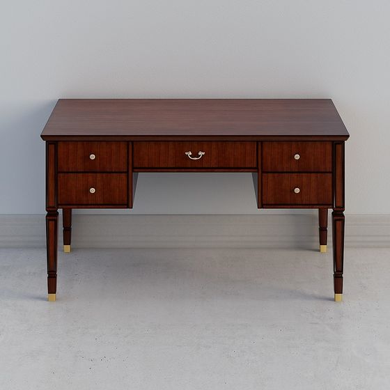 Classic Solid Wood Office Desk 3D model