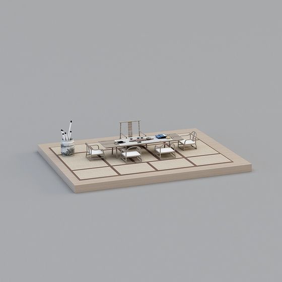 Serene Japanese Tea Room Low-Poly 3D model