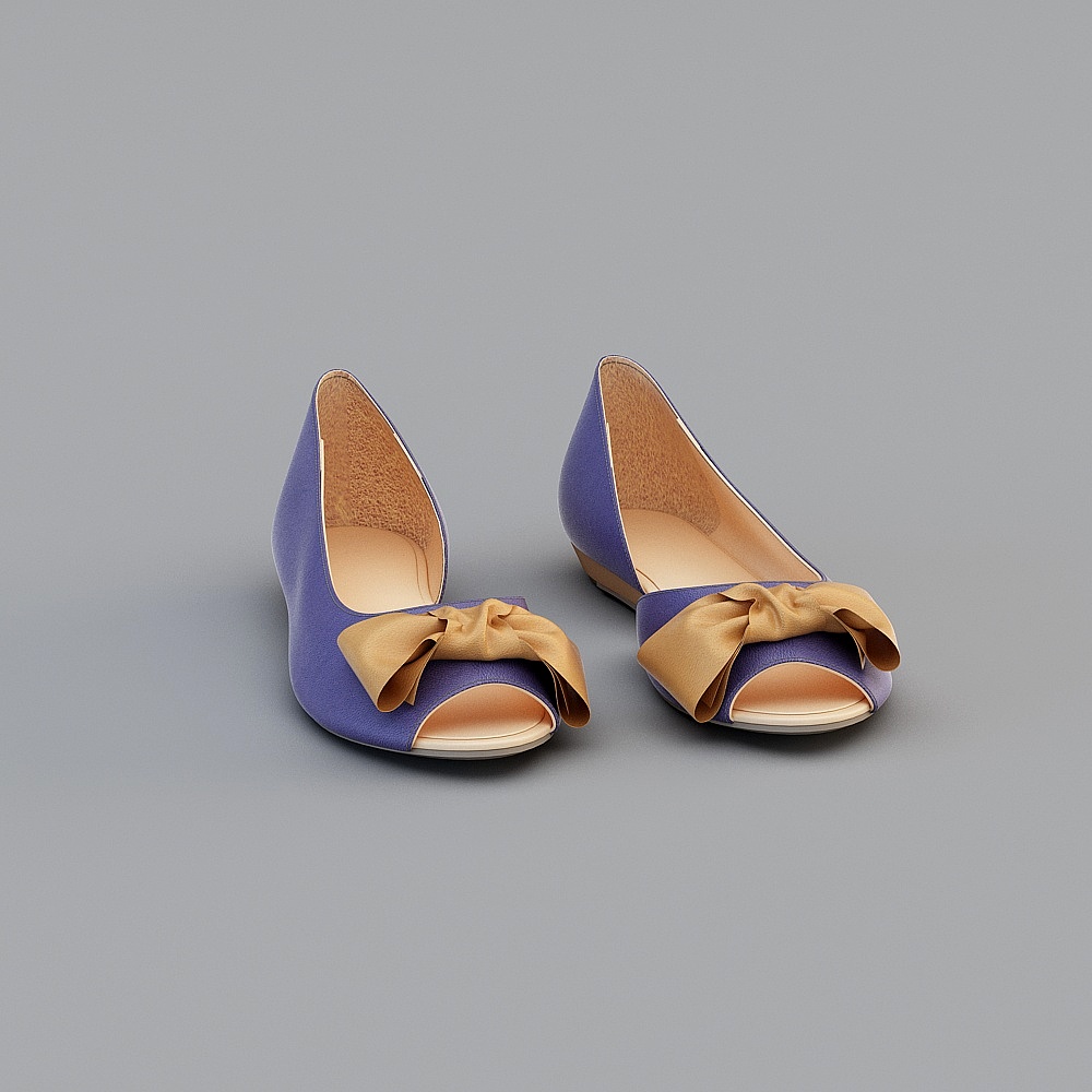 Purple women open toe shoes with gold bow on grey background