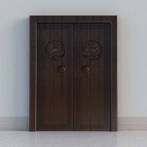 Chinese Double Door 3D model with Elegant Design