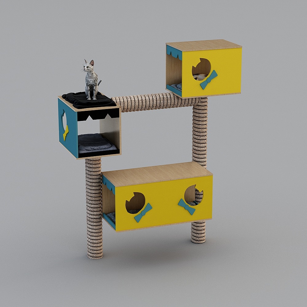 Stylish Low-Poly Cat Condo 3D model
