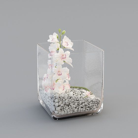 Glass Vase with Orchids 3D model