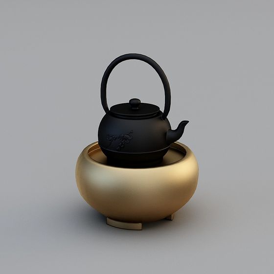 Elegant Teapot and Tray 3D Model