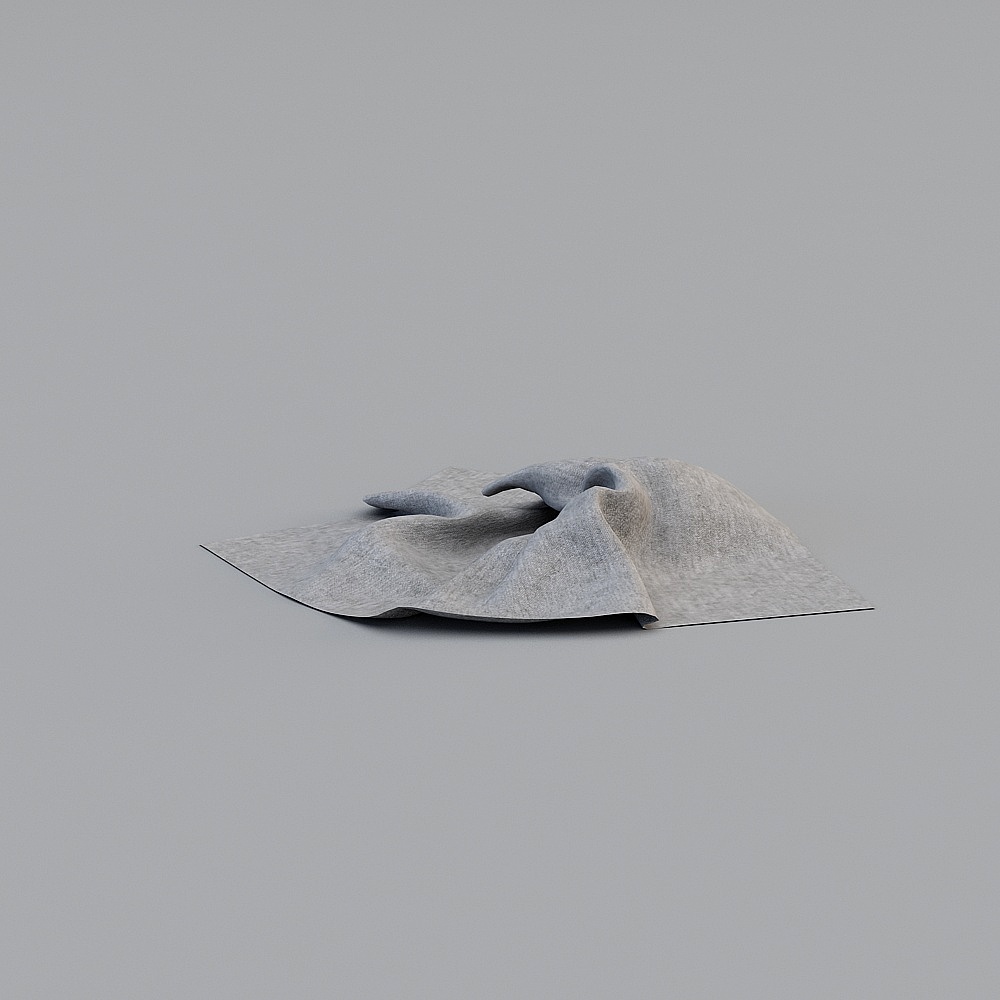 Grey textured fabric cloth with soft folds and waves on grey background