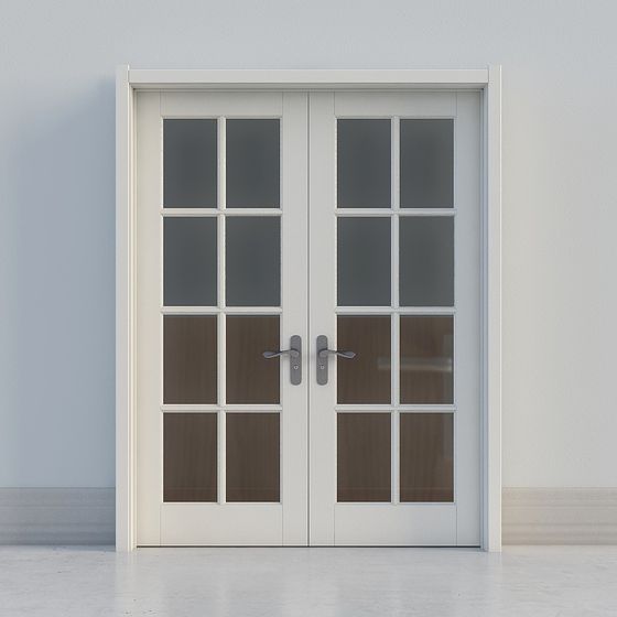 Классические белые двустворчатые двери с окнами