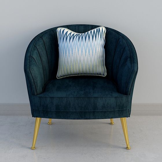 Elegant Deep Blue Velvet Armchair 3D model