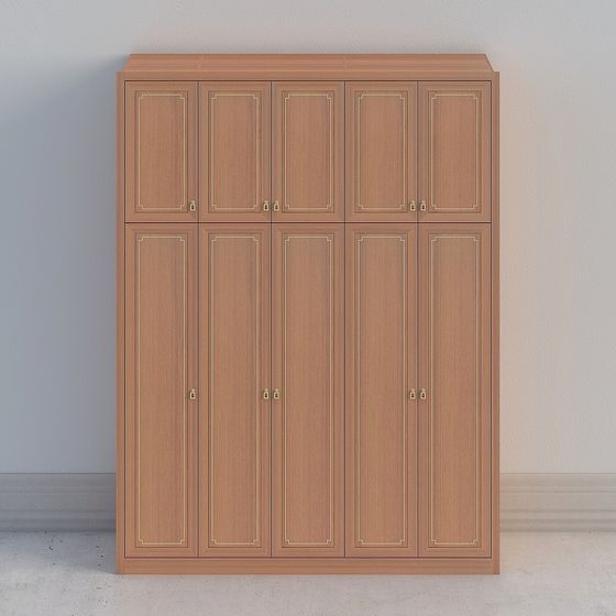 Elegant Low-Polygon Wooden Wardrobe 3D model