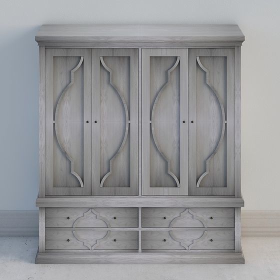 Elegant Vintage Wooden Wardrobe 3D model