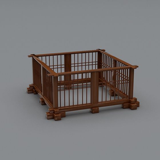 Vintage Wooden Fence Low Poly 3D model