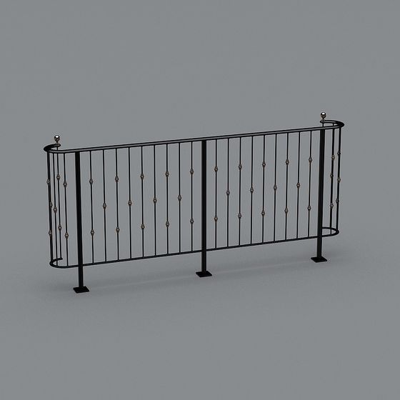 Elegant Wrought Iron Railing 3D Model – Black Metal Design