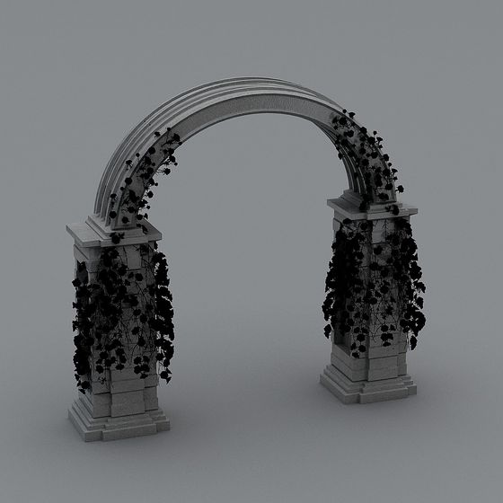 Flower Gate Column 3D Model in Black