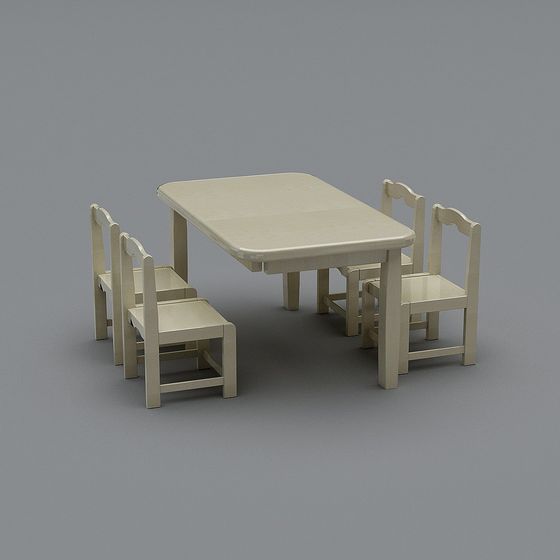 Minimalist Cozy Kids Dining Table and Chair 3D model