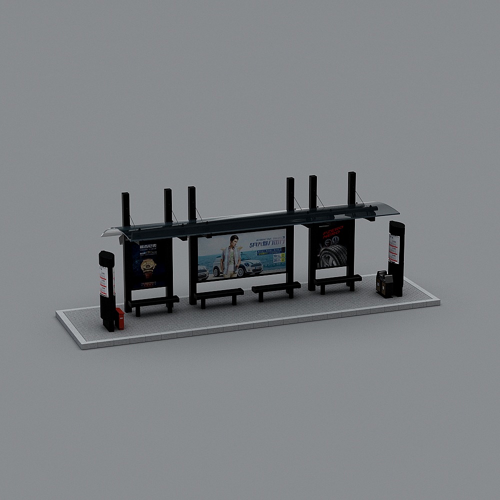 Low-Poly Urban Bus Stop 3D model