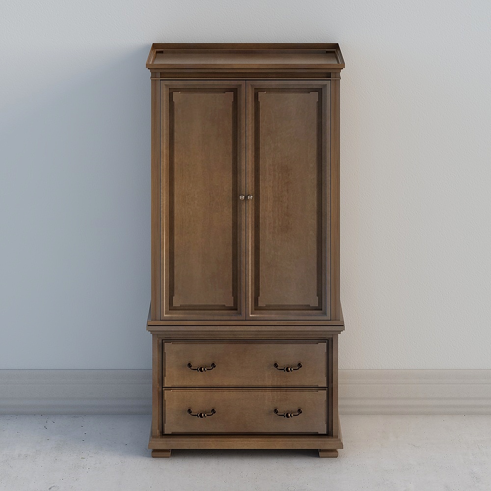 Elegant Low-Poly Wooden Wardrobe 3D model
