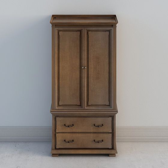 Elegant Low-Poly Wooden Wardrobe 3D model