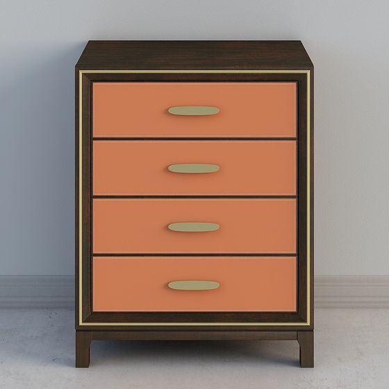 Stylish Low-Poly Four-Drawer Cabinet 3D model