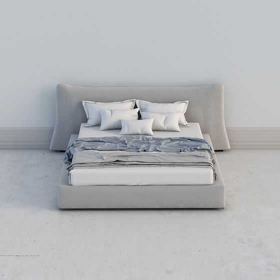 Cool House Modern Double Bed 3D Model in Black Fabric