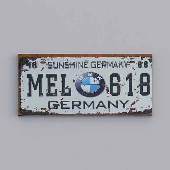 Vintage License Plate 3D Model Inspired by Germany