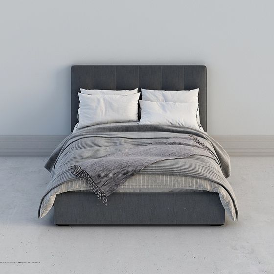 Elegant Gray Bed 3D model for Modern Interiors