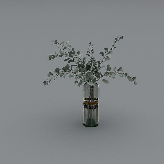 Glass Vase with Eucalyptus 3D model