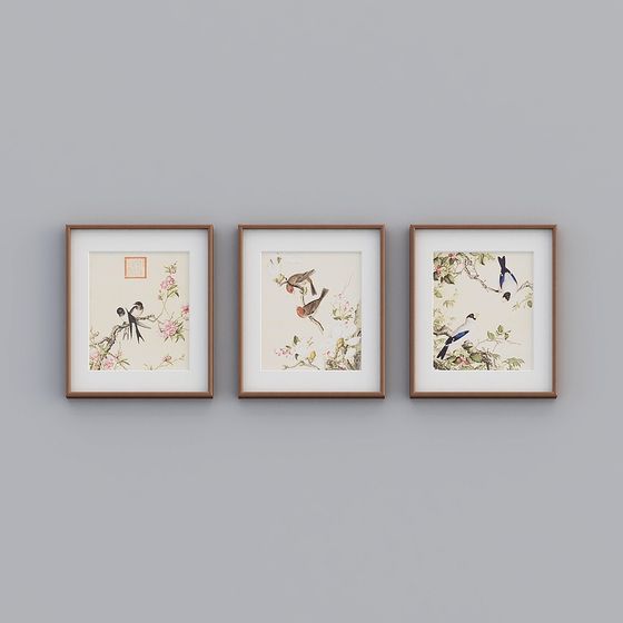 Traditional Chinese Flower and Bird Painting Frame 3D model