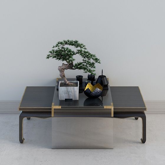 Minimalist Coffee Table with Bonsai 3D model