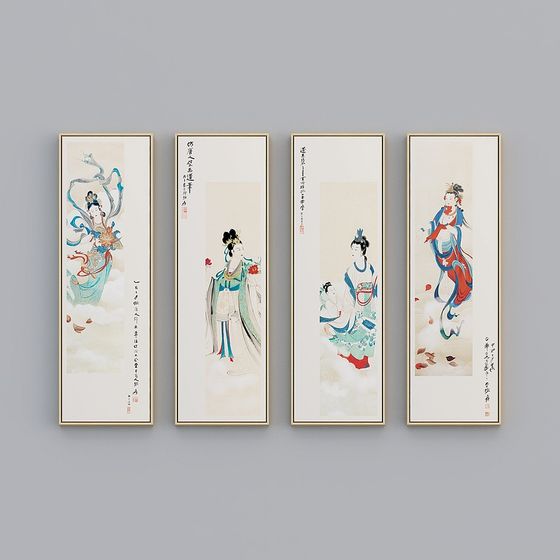 Oriental Fairy Four-Panel Painting 3D model for Artists