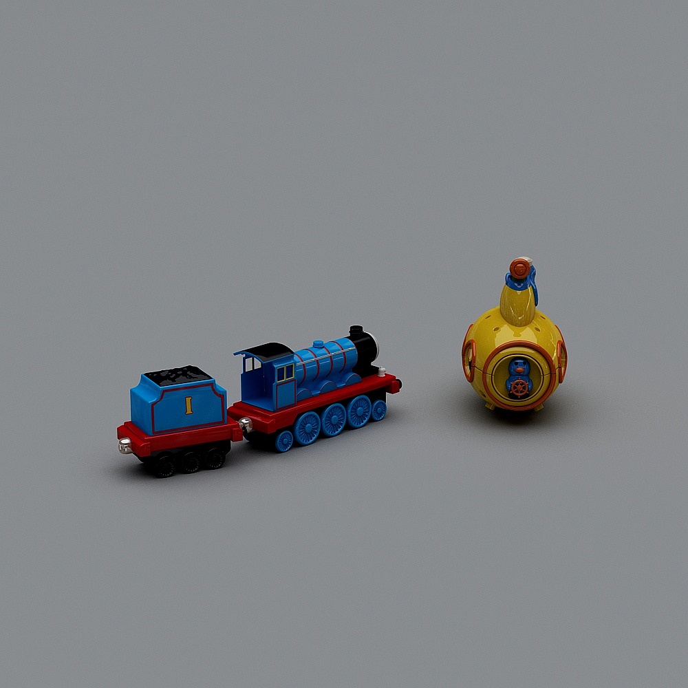 Colorful Low-Poly Train and Submarine 3D model