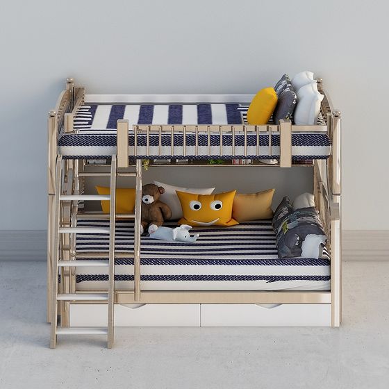 Casa Chula - Modelo 3D de Habitación Infantil Moderna-4 (Cama Alta)