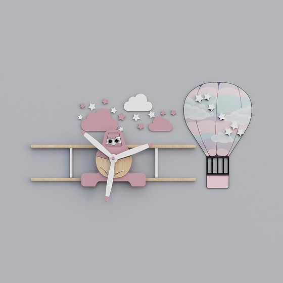 Charming Pink Airplane and Hot Air Balloon 3D model