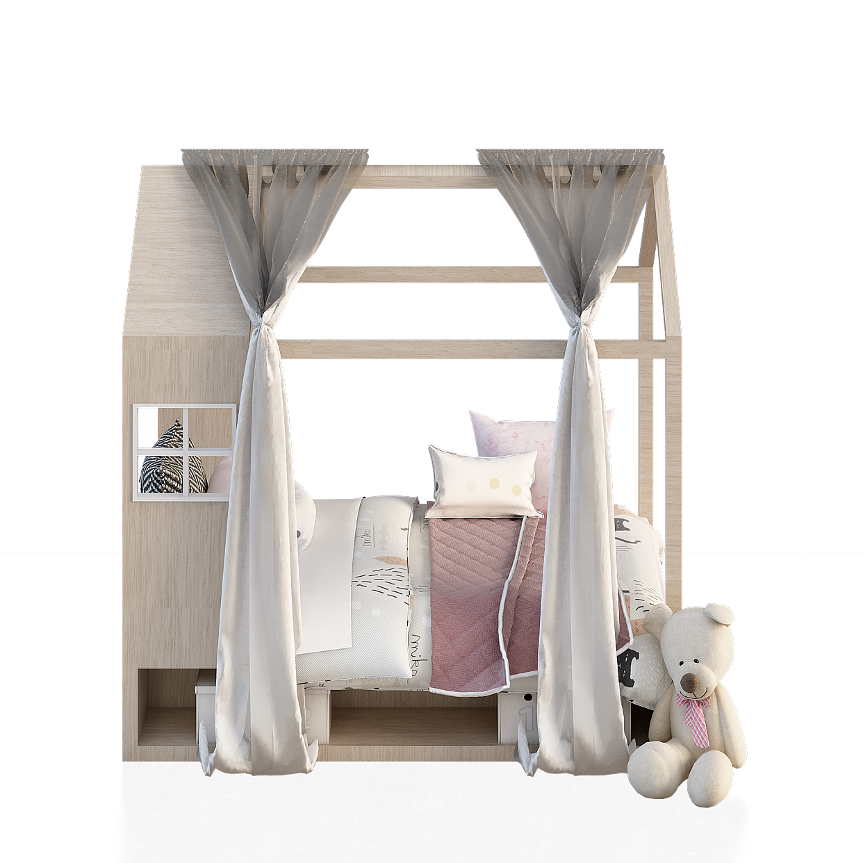 Princess Castle Bed 3D Model – Low-Poly Wood Design