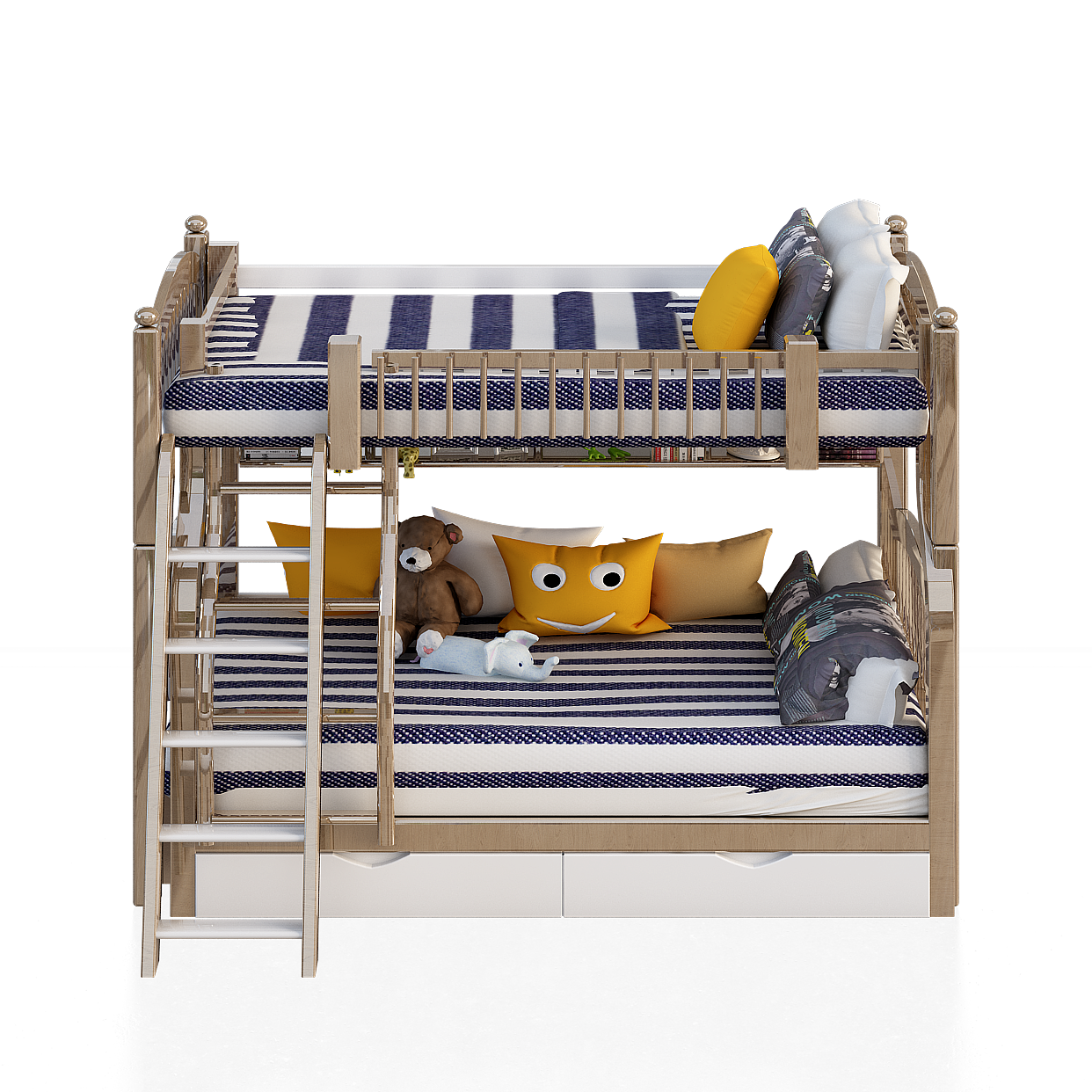 Charming Low-Poly Bunk Bed 3D Model – Playful Wooden Frame