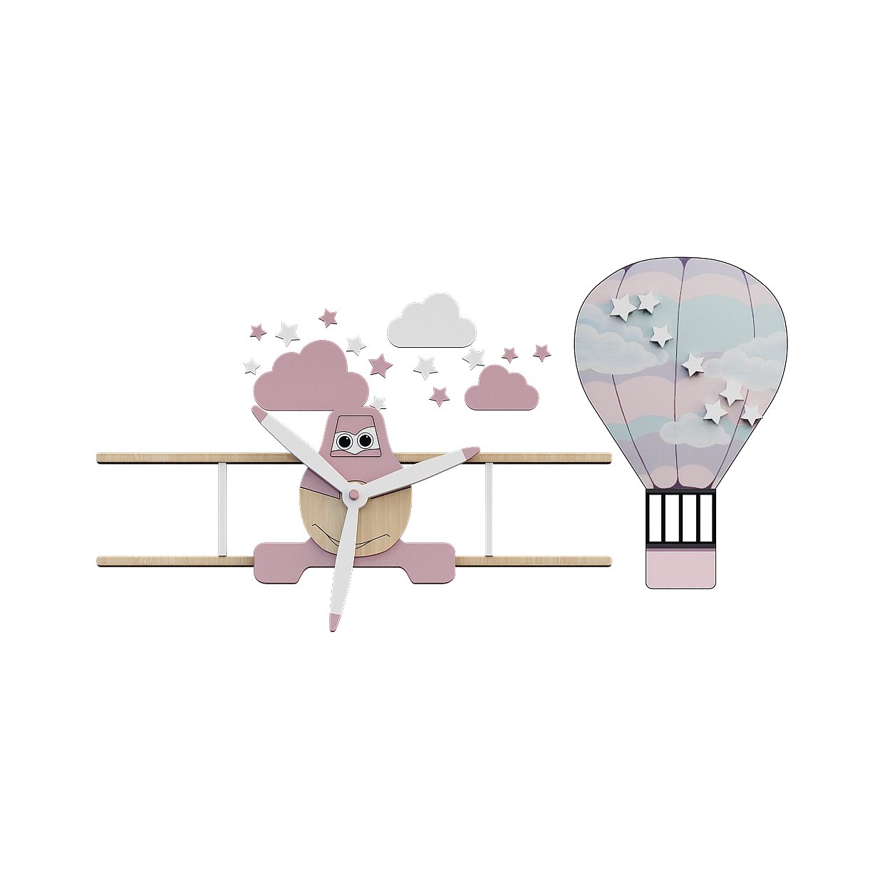 Dreamy Pink Airplane & Hot Air Balloon 3D Model