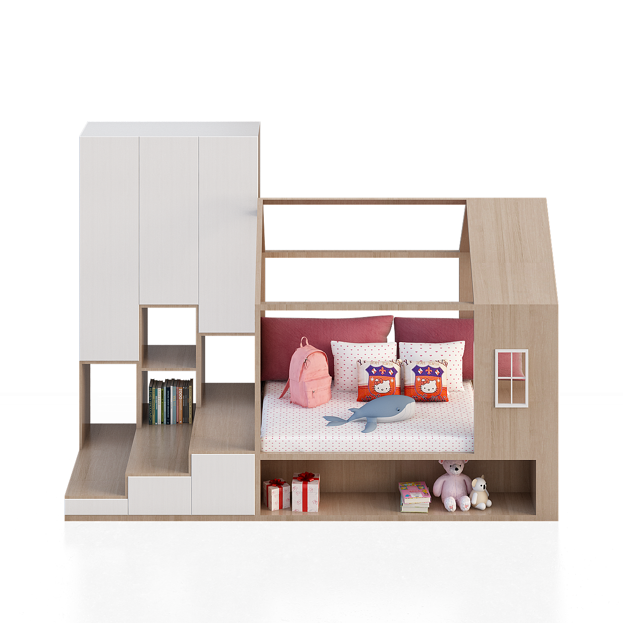 Charming 3D Bed Model – Warm Wood Minimalist Design