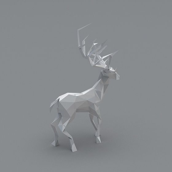 Stylish Low-Poly Deer 3D model in Geometric Forest