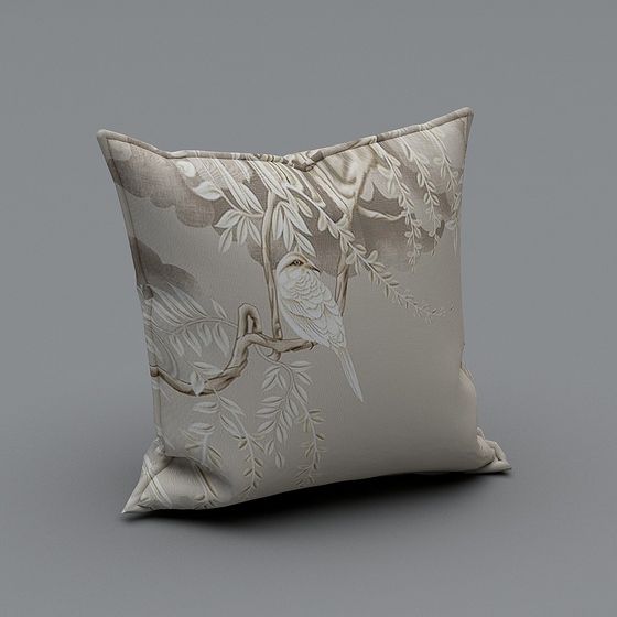 Elegant Bird Pattern Throw Pillow 3D model