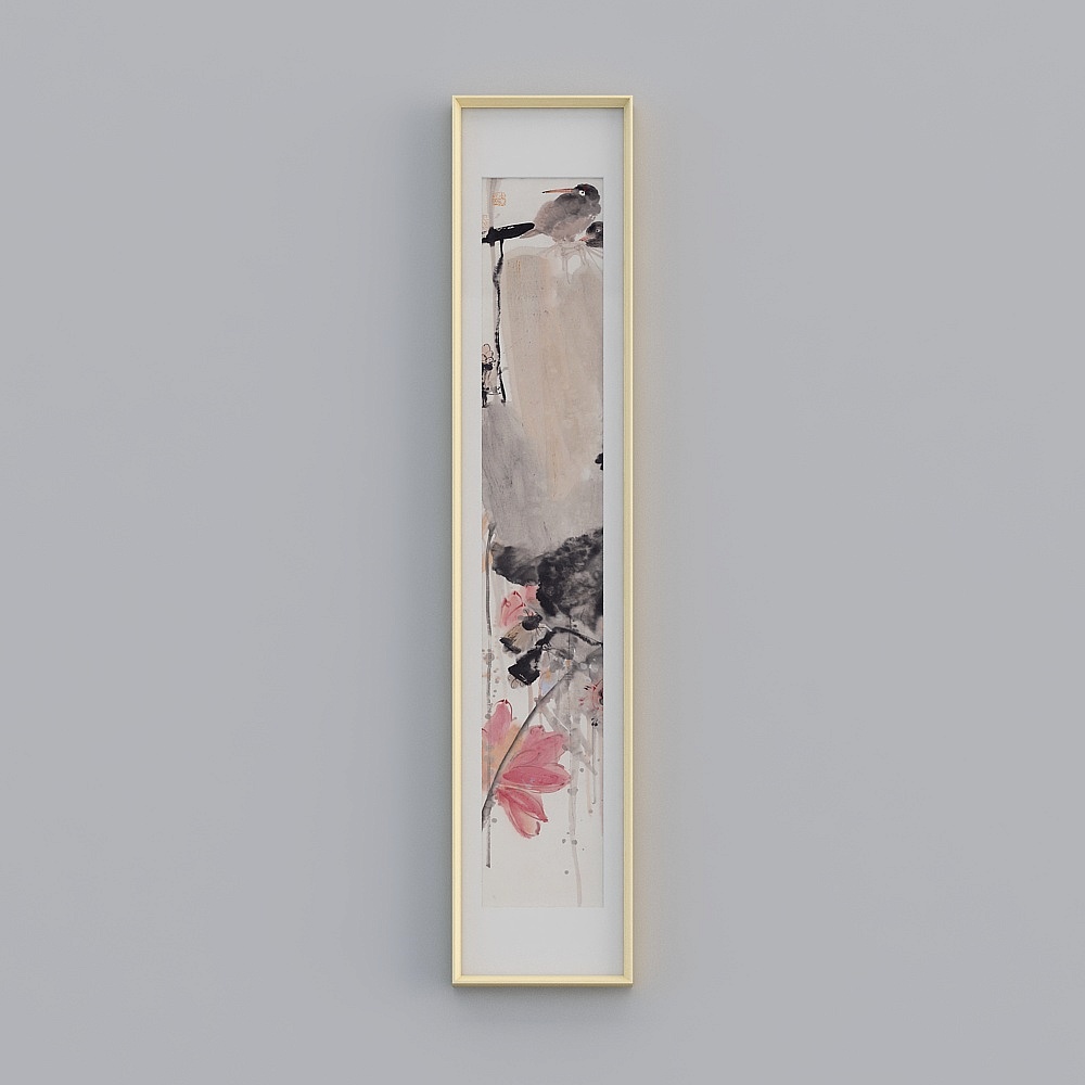 Ink Wash Flowers and Birds 3D Model