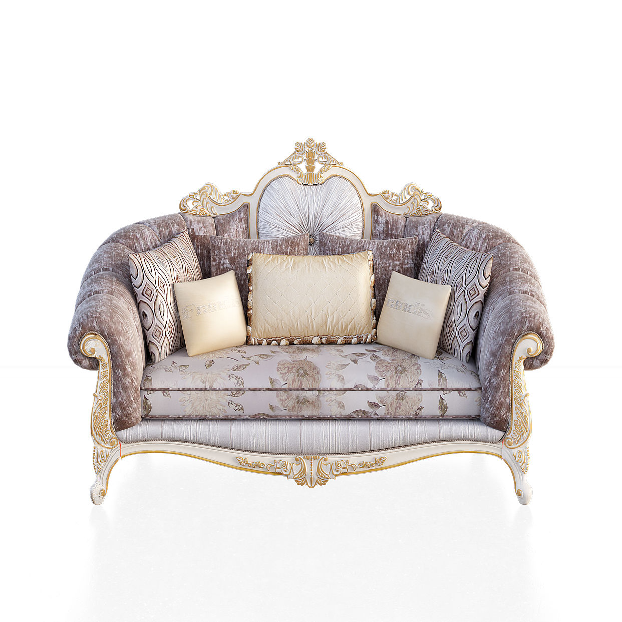 Royal Velvet Sofa 3D Model – Neoclassical Velvet Design