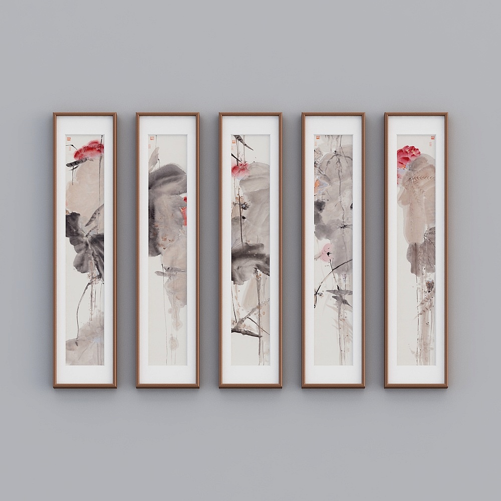 Kick-off Chinese box five-link living room vertical sea otter color 33x143cm ink flower tqy165c-zs-gg-sk-2