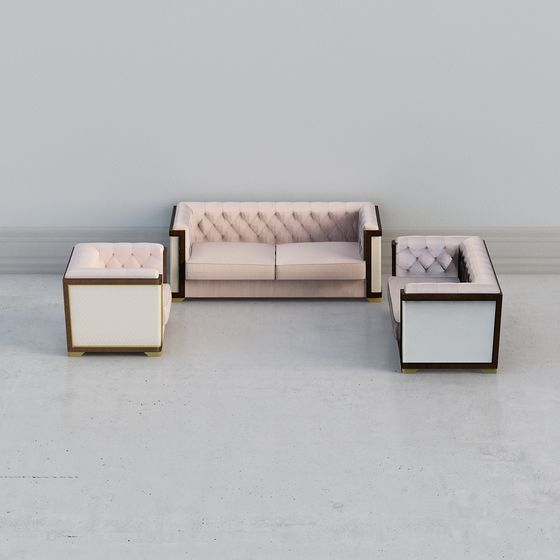 Elegant Low-Polygon Sofa Set 3D model