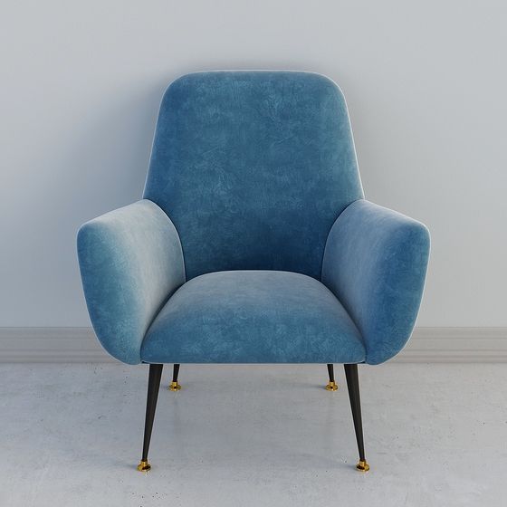Stylish Blue Velvet Armchair 3D model for Modern Spaces