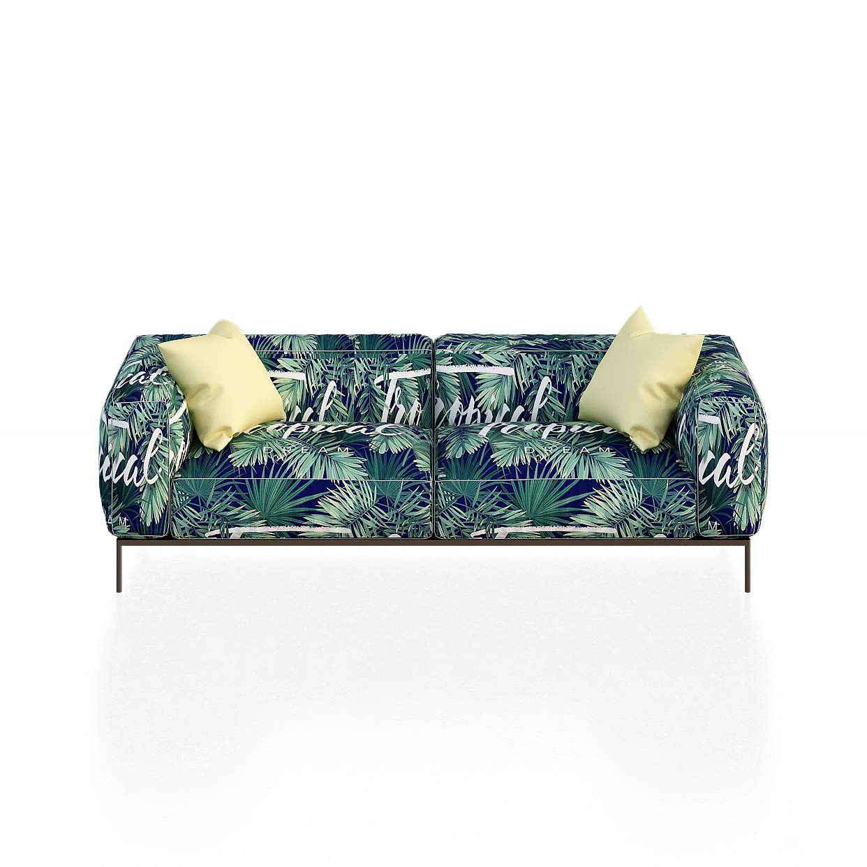 Tropical Style Sofa 3D Model – Patterned Fabric Design
