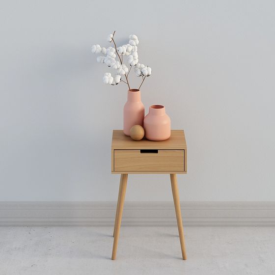 Low-Poly Nightstand with Flower Vase 3D model