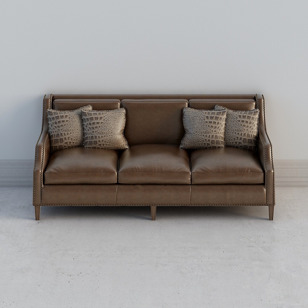 American dark curry multi-person leather sofa 6