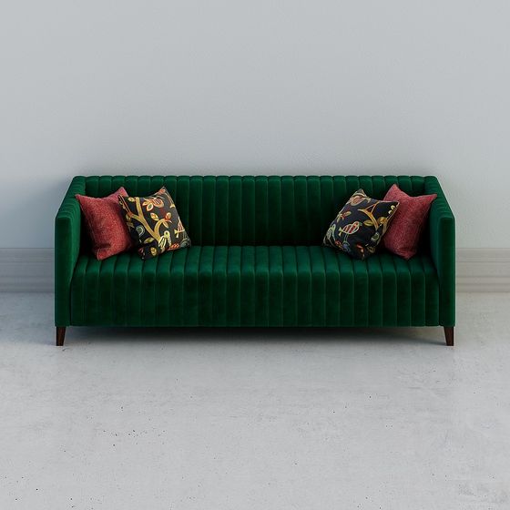 Elegant Low-Polygon Velvet Sofa 3D model